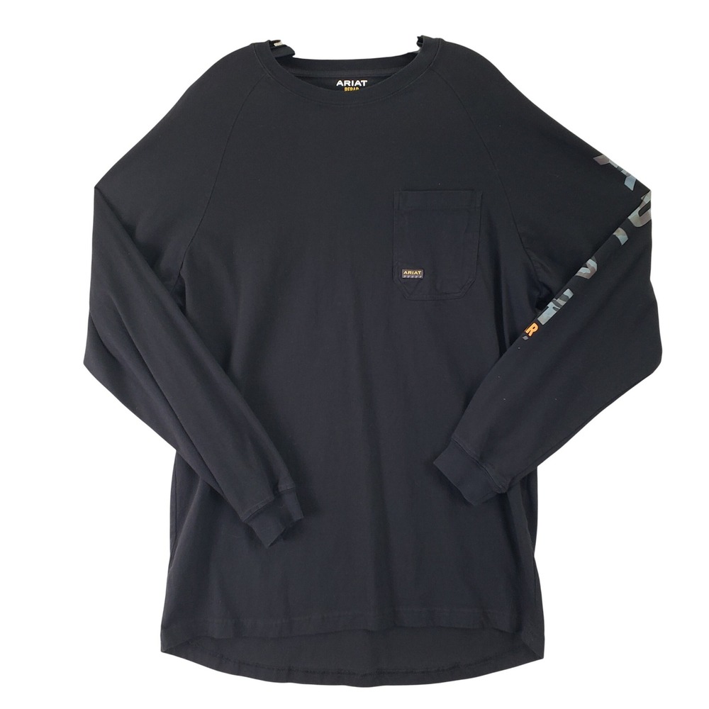 Ariat Rebar Long Sleeve T Shirt Mens XL Black Graphic Pocket Workwear Rugged